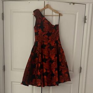 Le Chateau One-Shoulder Red and Black Dress